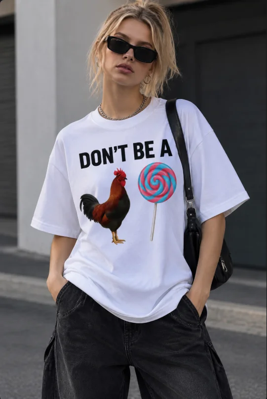 Cotton Rooster Lollipop Graphic T Shirt Men Women Funny Animal Candy Print Short Sleeve Tee Unisex Casual Streetwear Tops
