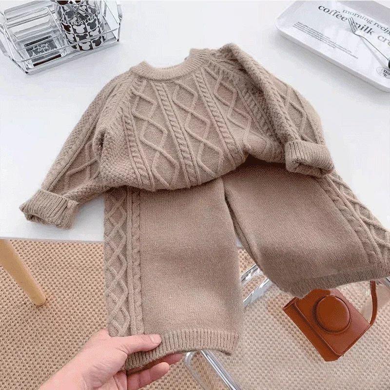 

Autumn Baby Korean Dongdaemun High Quality Knitted Sweater Pullover Pant Sets Outdoor Clothes For Children From 2 To 7 Years