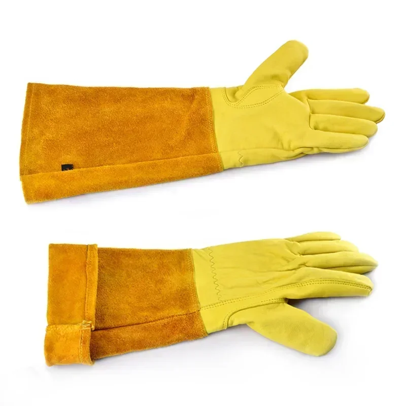 Long Cowhide Leather Gardening Gloves Puncture Resistant Breathable Leather Gloves Rose Pruning Pattern Gloves Safety Supplies