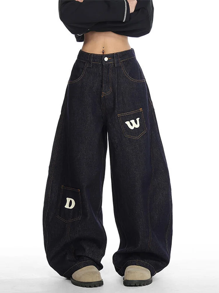 

High Waist Wide Leg Denim Jeans Women's Loose Multi-Pocket Casual Drapey Floor-Length Knife Vintage American Style