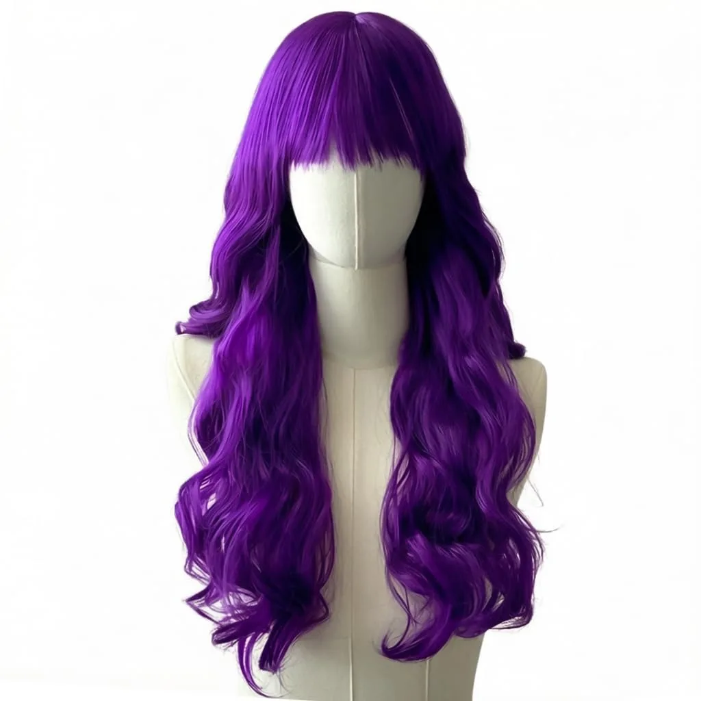 Purple Wavy Hairdo Synthetic Wig with Fringe, Halloween Cosplay Character Costume Wig, Daily Wig, Hot-Pressed Hairdo Wig Set
