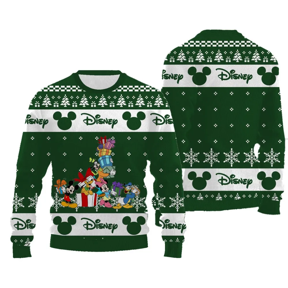 New Style Casual Comfortable Christmas Sweater Disney Cartoon Pattern Printed Round Neck Long Sleeves Thick Pullover for Women