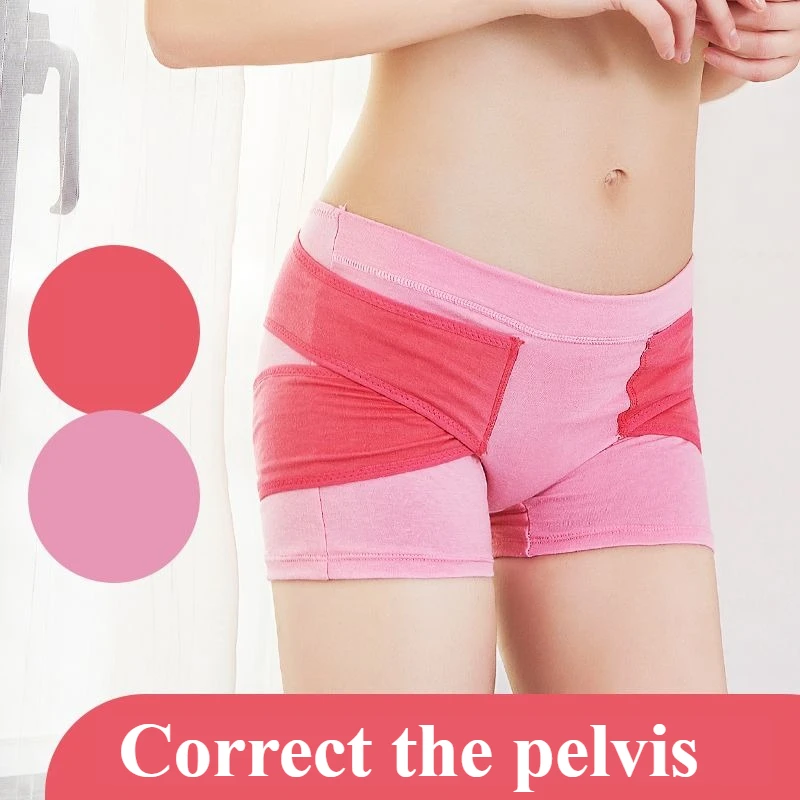 Woman's Pelvic Correction Push Up Boyshorts Red Pink Patchowrk Fashion Clubwear Sleeping Panties Postpartum Shaping Underwear