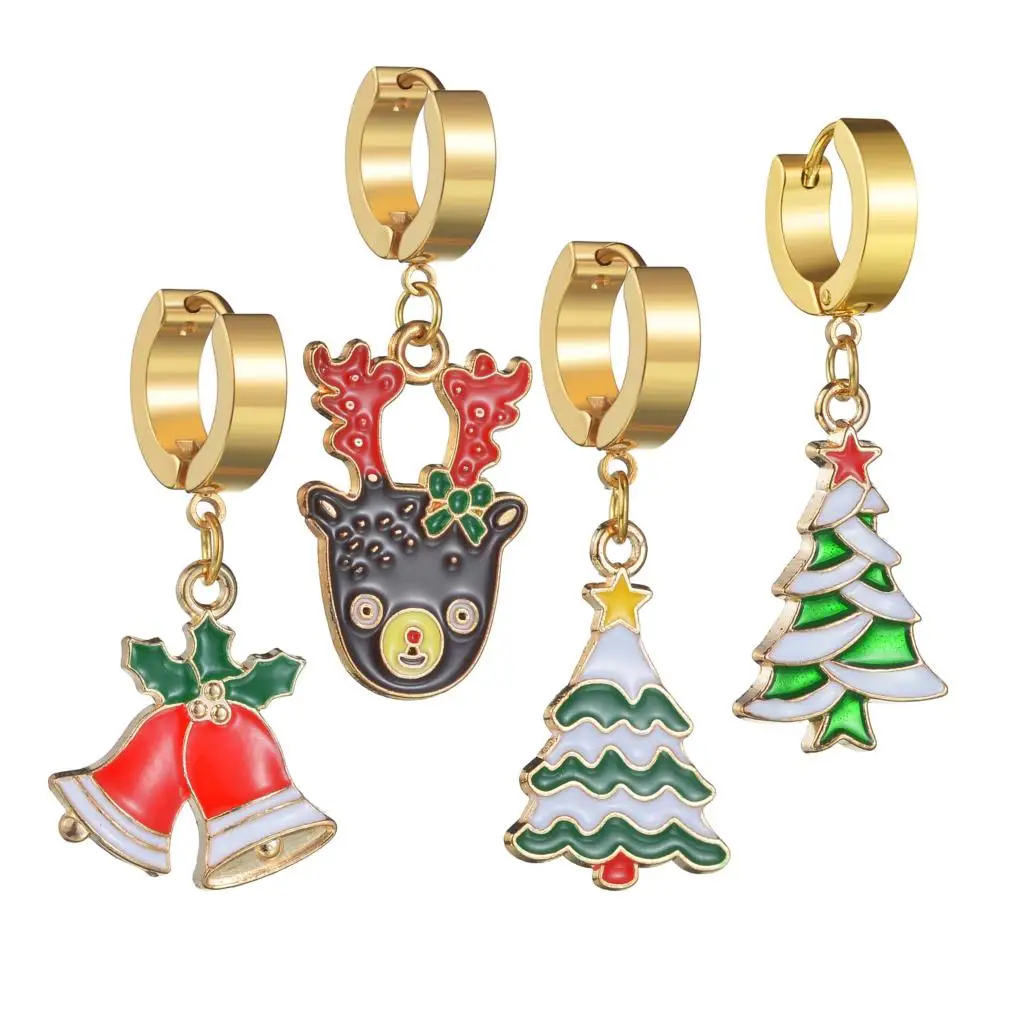 Hot Selling Merry Christmas Earrings Santa Claus Deer Tree Bell Candy Cane Snowman Snowflake Earrings New Year Jewelry Gifts