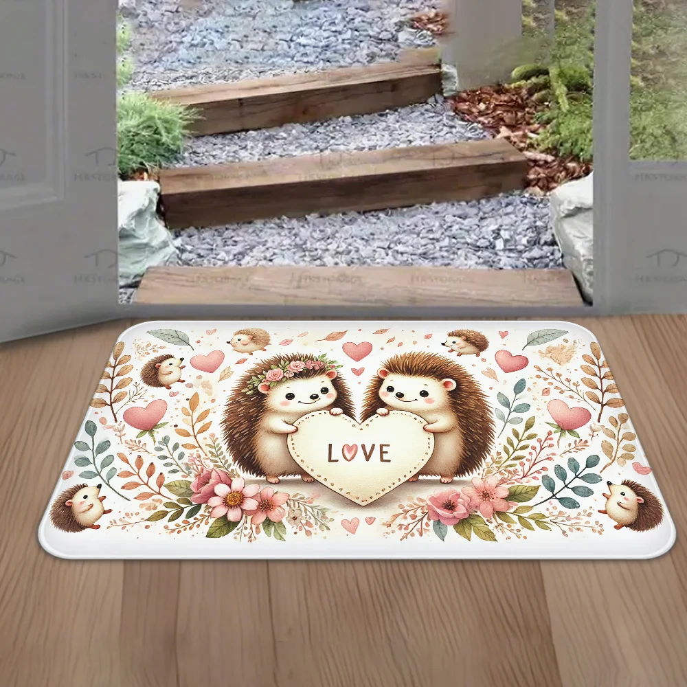 Hedgehog Love, Valentine's Day Gifts, Flannel Mat, Thickness Anti Slip, Machine Washable
