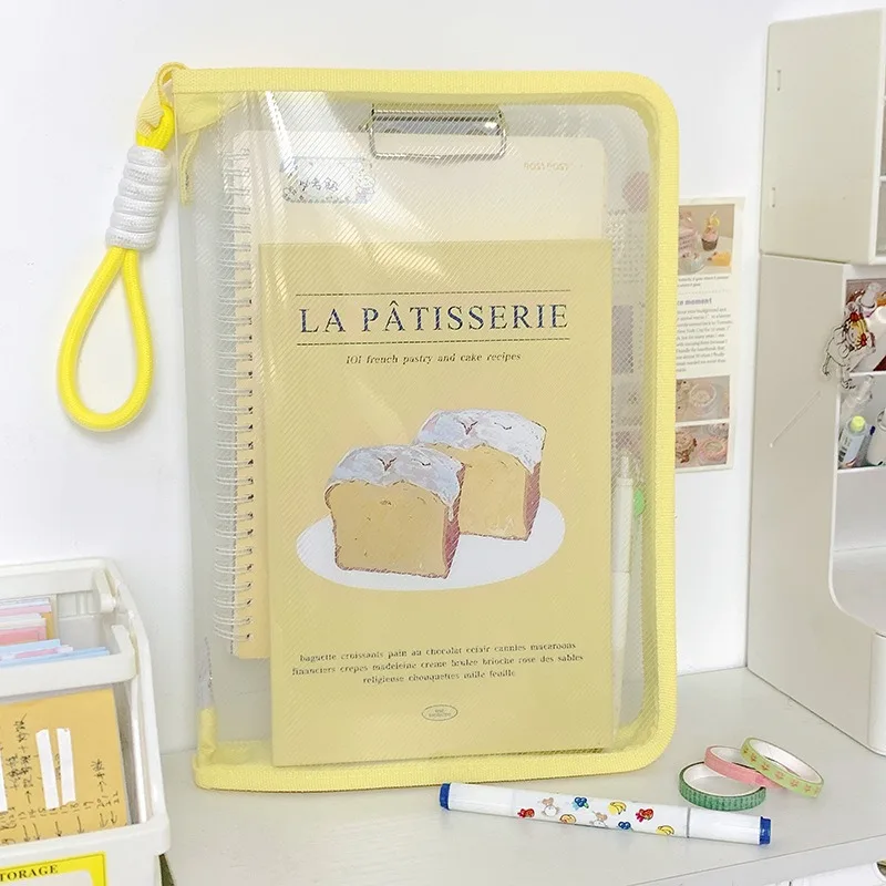 File Bag Macaron Transparent A4 Can Hold Textbook Zipper-style Student Handheld Thickened Waterproof Storage Bag