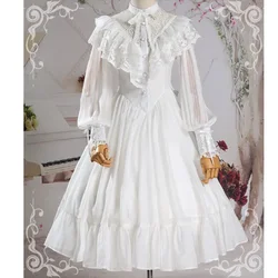 New Arrival Women Gothic Vintage Lace Ruffle Lolita Long Sleeve Black/White Chiffon Dress Female Retro large pendulum dresses