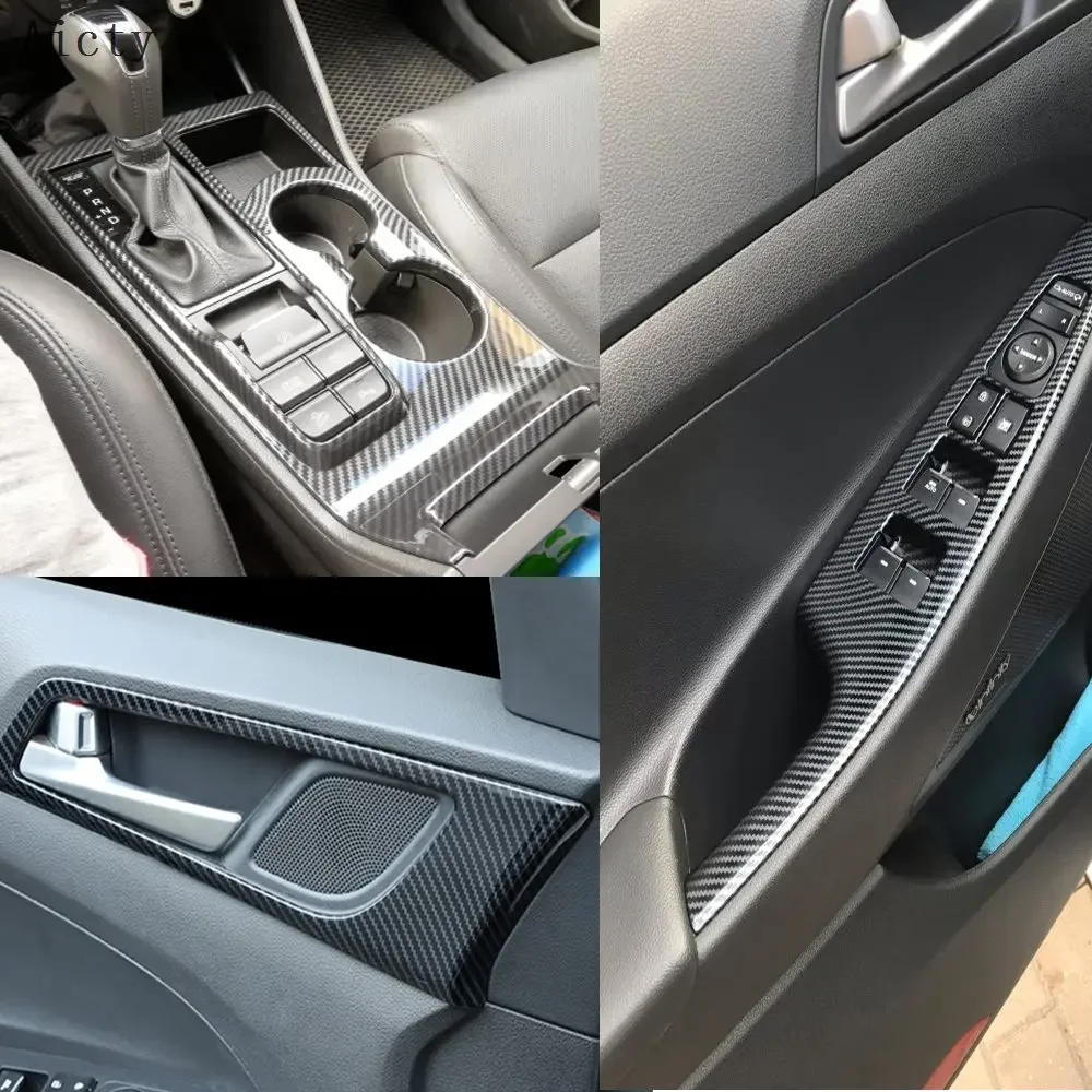 

For Hyundai Tucson 2015-2020 ABS Window Switch Lift Car Styling Carbon Fiber Central Console Gear Shift Panel Trim Cover Stick