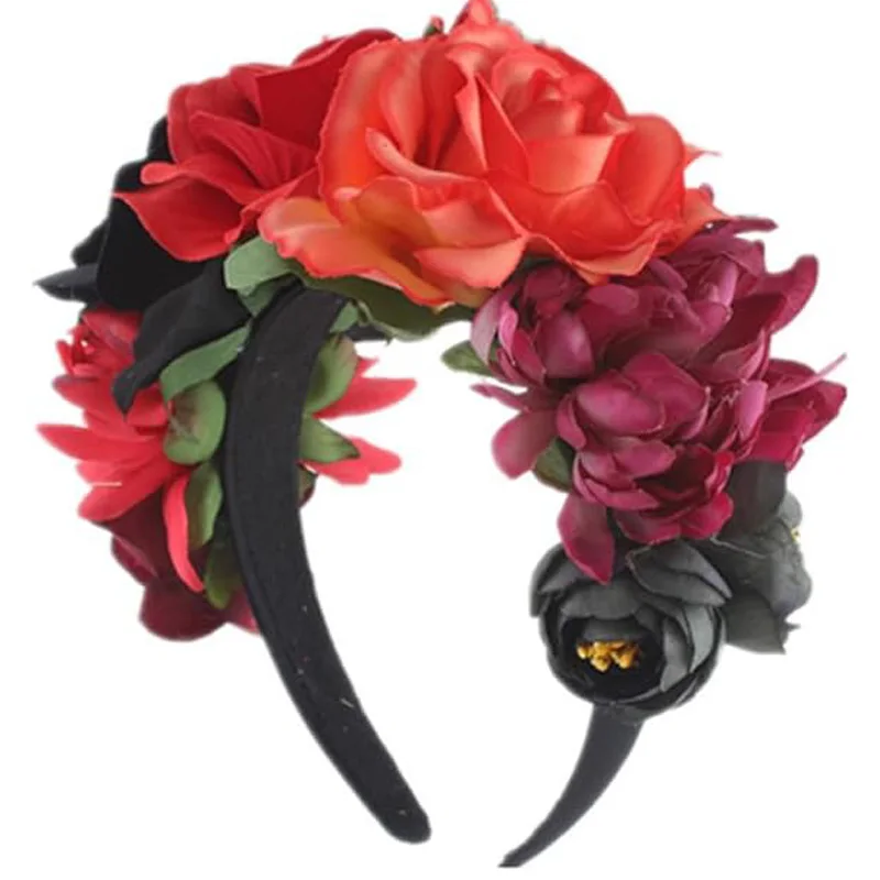 Day of the Dead Headpiece Frida Costume Mexican Floral Crown Rose Headband cosplay 코스프레 lolita