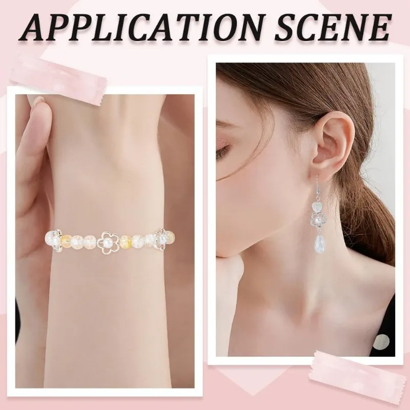 1 Box 100PCS 15mm Silver Flower Bead Frames Spacer Beads Metal Alloy Double Hole Hollow Petal Blossom Connector Link Frame Beads
