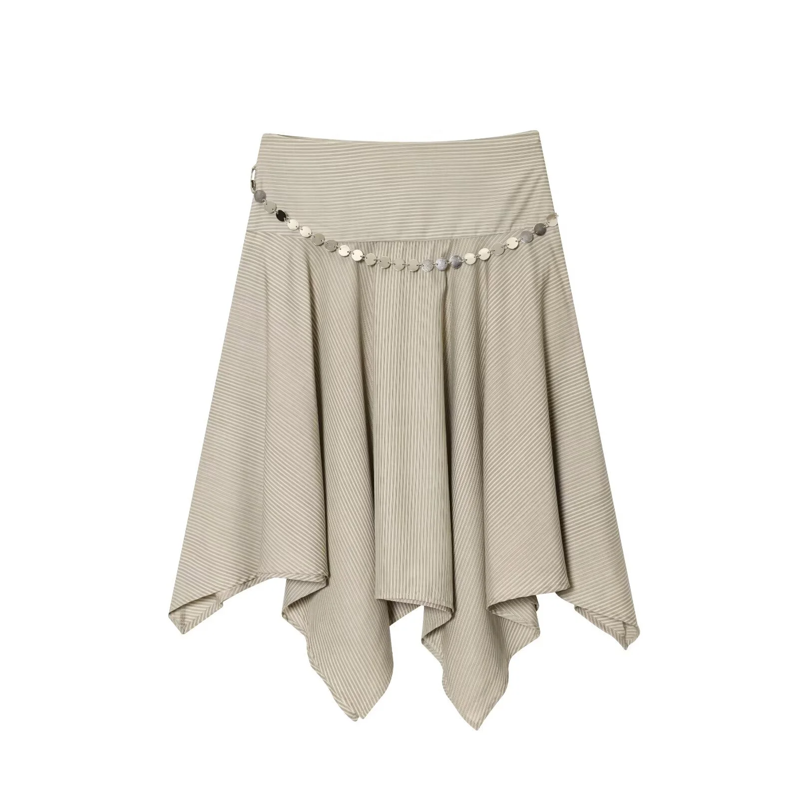 

European and American 2025 summer new women's clothing style simple slim fit striped belt asymmetric MIDI skirt