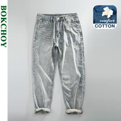 2024 Summer Spring New Cotton Vintage Casual Jeans for Men Clothing Washed Soft Loose Straight Man Pants Baggy Jeans KK1056