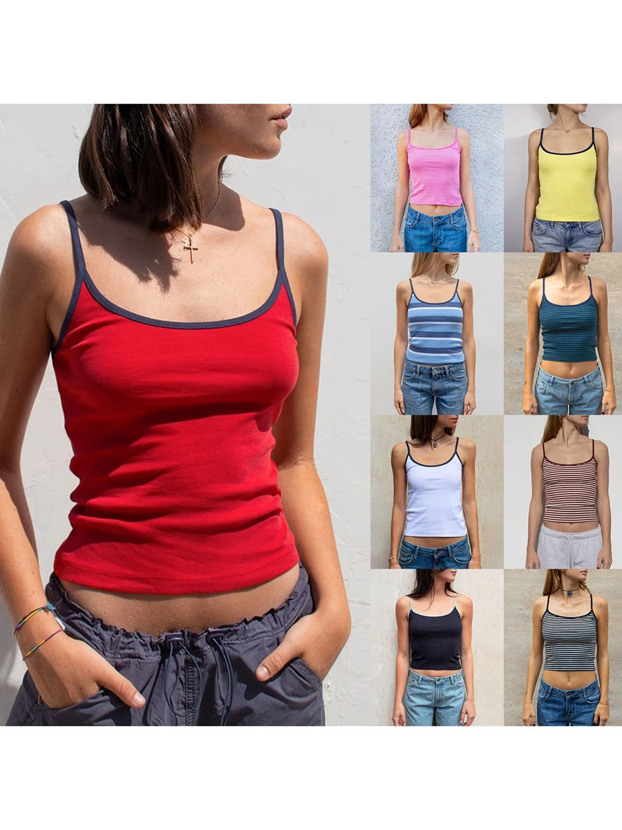 Women s Sexy Sleeveless Cami Crop Top Spaghetti Strap Slim Fit Crop Tops Y2k Going Out Tops Cute Summer Clothes