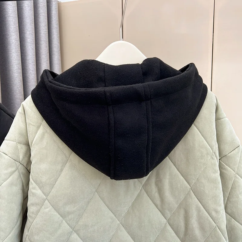 Simple Hooded Big Pocket Parka Women Winter 2023 Plus Size Casual Clothing Padded Coat Thermal Wadded Jacket S6 5712