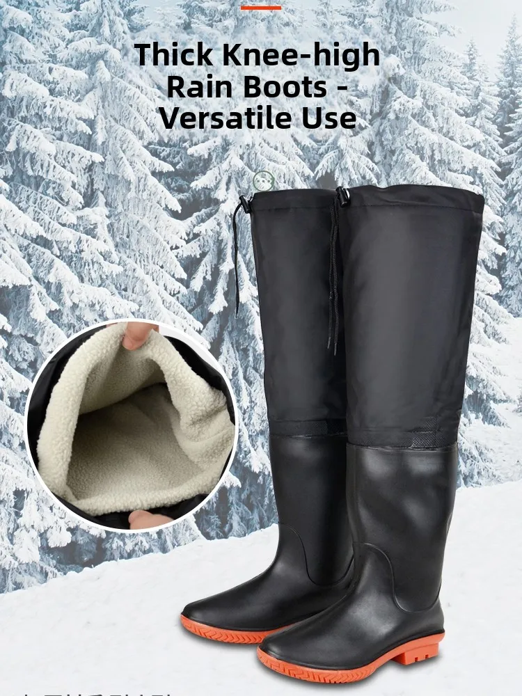 

Хлопковые резиновые сапоги на подкладке Fce, водонепроницаемые сапоги с высокой талией, теплые нескользящие ботинки Water oes для прогулок по морской воде