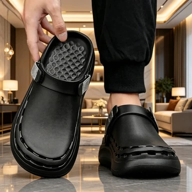 

Summer Holes Breathable Garden Home Sandals Men's Clogs Sandals Fashion Outdoor Antiskid Sole Beach Slides Solid Color Slippers