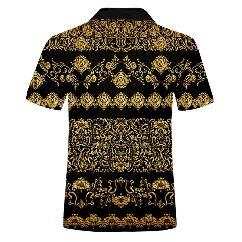 Luxury Royal polo shirt men casual short sleeve golden floral printed Baroque shirt Summer men polos prom party shirt drop ship