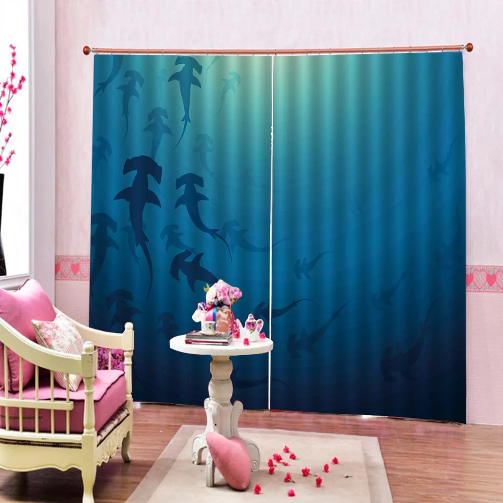 blue curtains 3D Window Curtain Dinosaur print Luxury Blackout For Living Room Blackout curtain