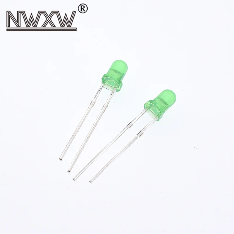 50 Buah/Lot 3MM/F3 LED Rambut Putih Merah Kuning Biru Hijau Kepala Bulat Steker Lurus