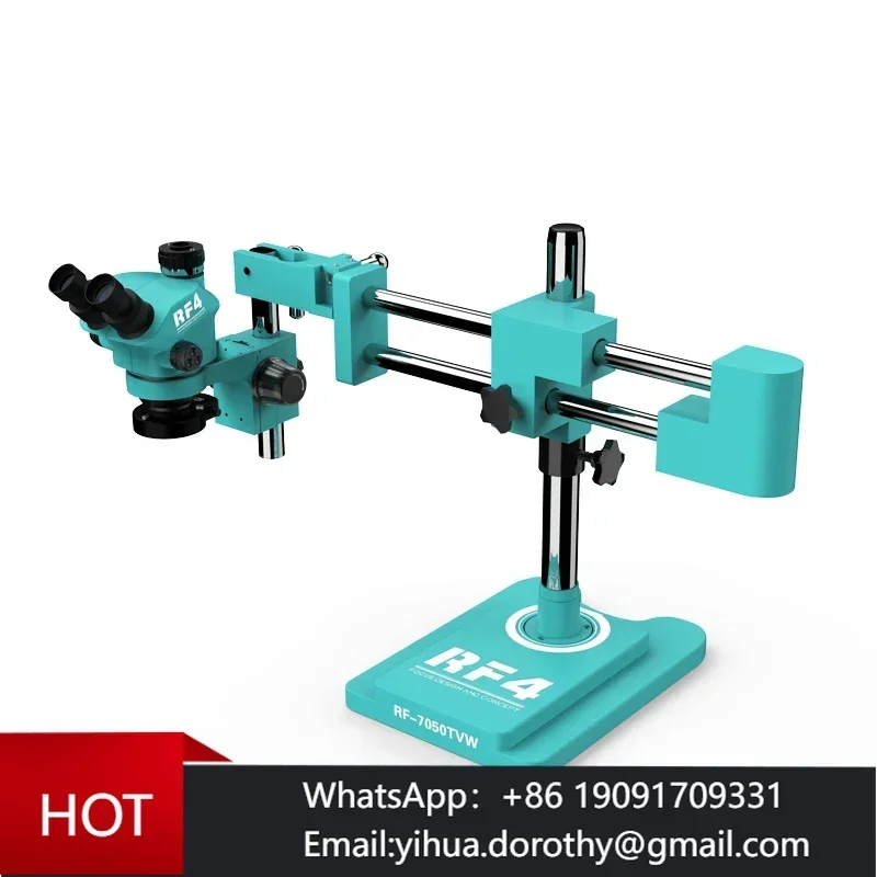 RF4 RF7050TVW 7-50X Electronics Trinocular Microscope With STL2 Double-arm Boom Stand For Phone PCB Soldering Welding Tool