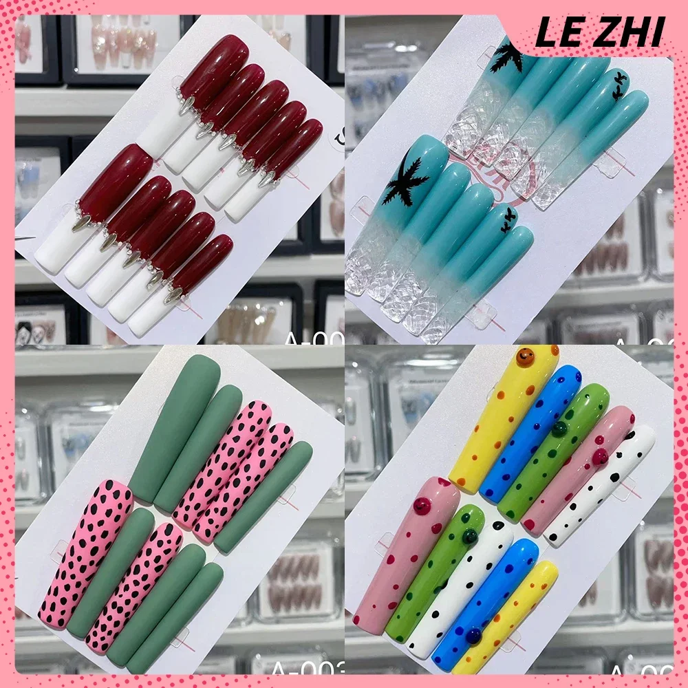 10 Pcs Xxl Long Square Handmade Press On Nails Art Cheap Wholesale Hellokitty French Rhinestone Fake Nails Party Sticker