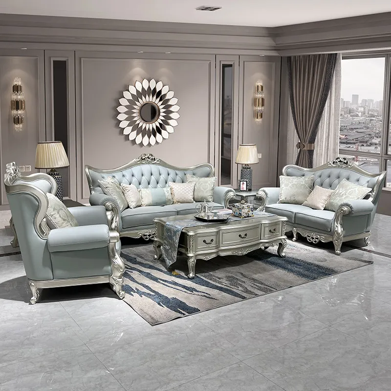 European Light Luxury Leather Sofa American Solid Wood French First-layer Cowhide 123 Combination Living Room Sofas And Seating