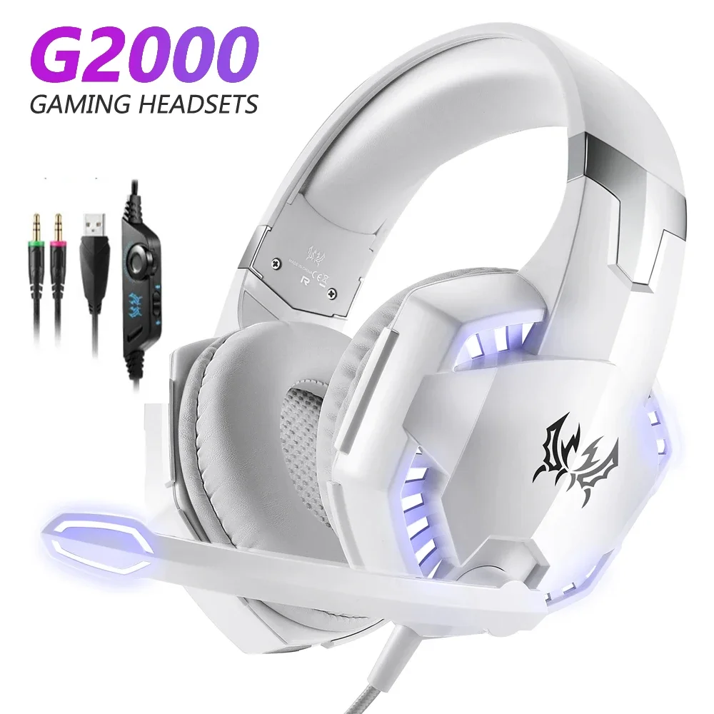 KOTION EACH G2000 Gaming Headset Deep Bass Stereo Game Headphone with Microphone LED Light Soft Memory Earmuffs for PC Laptop