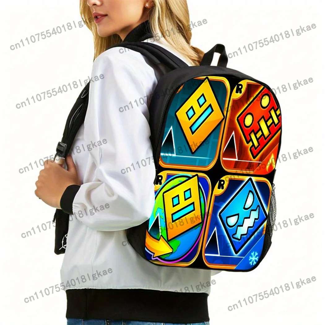3pcs Geometry Dash World Themed Backpack with Pencil Case & Crossbody Bag - School Bookbag Suitable for &, Large Capacity Laptop