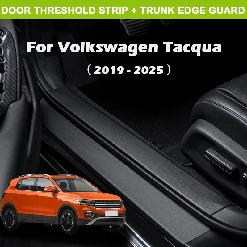 For Volkswagen Tacqua 2019-2025 Leather Car Stickers Door Sill Strips Anti-Step Protection Pedal Trunk Anti-Scratch Accessories