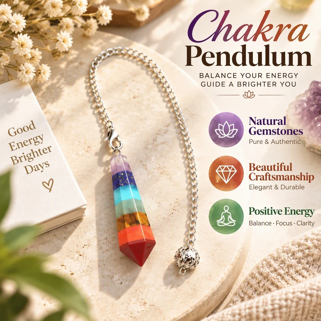 7 Chakra Inverted Hexagonal Cone Pendulum Charm with Chain White K Plated Durable Fashion Jewelry Accessory for Daily Wear