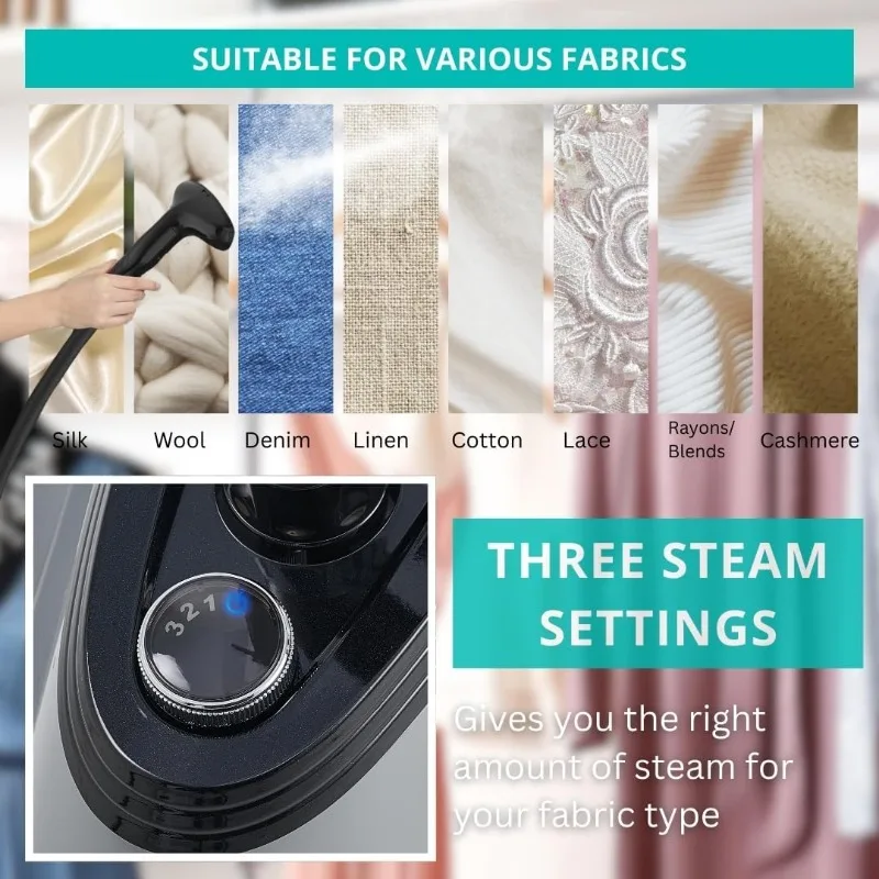 حقيقي ومرتب ®   جهاز بخار للملابس الاحترافي عالي التحمل بالحجم الكامل للملابس مع 3 إعدادات للبخار، وخزان مياه كبير جدًا سعة 2.9 لتر