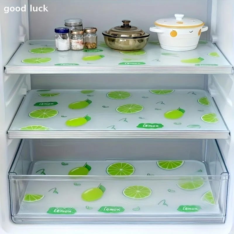 4Pcs Waterproof Refrigerator Liner Set Moisture-Proof Non-Slip Washable Reusable EVA Material Novel Lemon Pattern