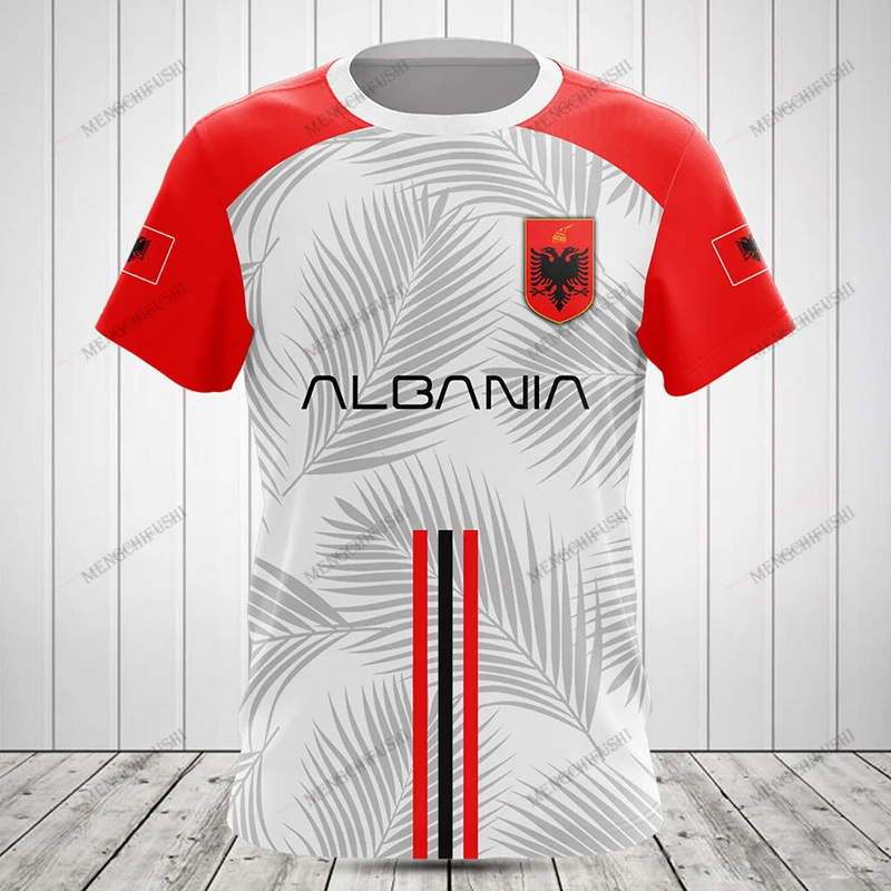Custom Name Albania Shield Graphic T-shirts Summer Casual Men's Fashion O-neck Jersey Short Sleeve Tops Outdoor Sportswear