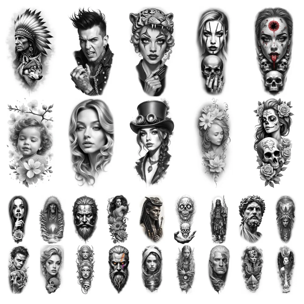 

12pcs Temporary Tattoo Realistic Temporary Tattoos Steampunk Woman Skull With Flowers Gothic Man For Arms Men Thighs