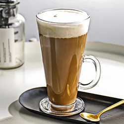280ml Cocktail Glass with Handle Transparent Drinkware Creative Mocha Latte Coffee Mugs Household Juice Milk Cups Champagne Mug