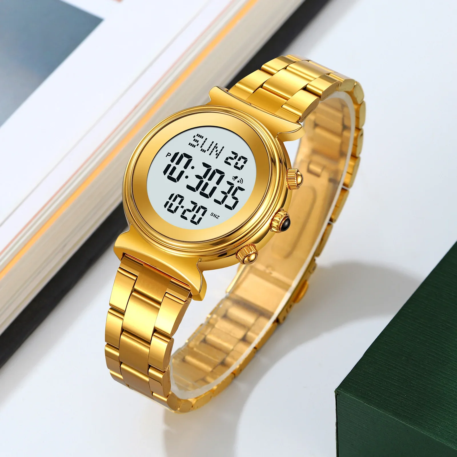 Skmei 2408 أزياء السيدات ساعة اليد الرقمية المنطقة الزمنية المزدوجة سوار الساعات للمرأة الفاخرة الصلب حزام للماء ساعة توقيت