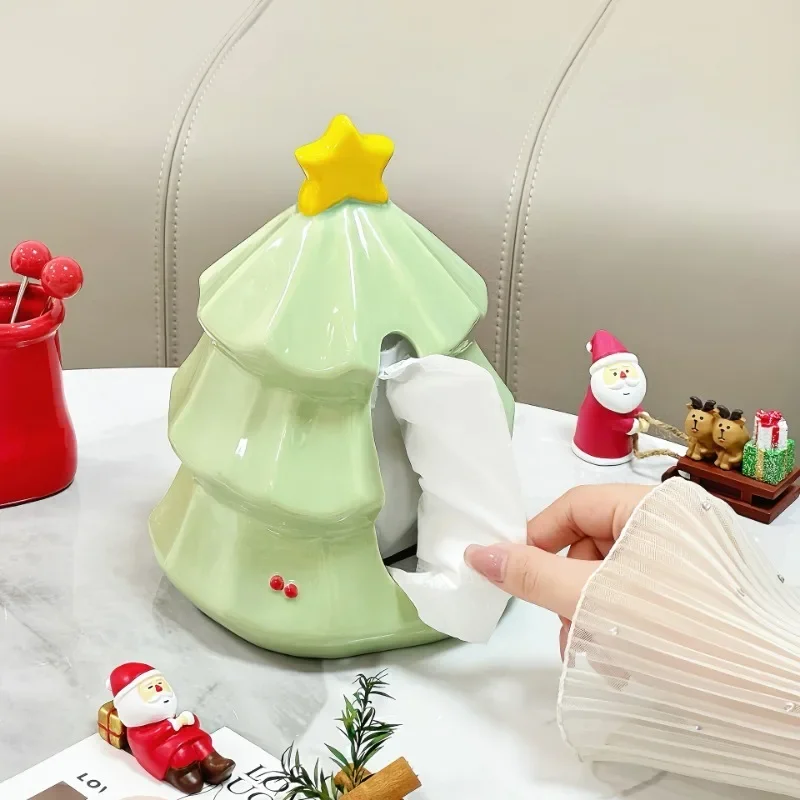 Weihnachtsbaum-Serviettenhalter für Zuhause, Taschentuch-Aufbewahrungsbox, Keramik-Organizer, festlich, dekorativ, stilvoll, modern