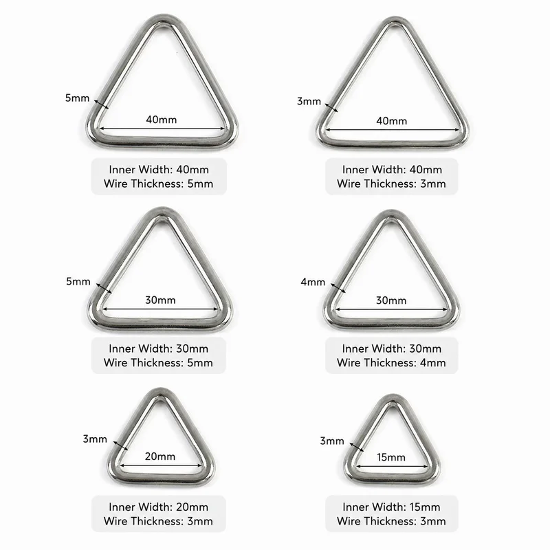 10Pcs 3-5x15-50mm 304 Stainless Steel Triangle Ring Buckle for Dog Harness Leash Webbing Bag Strap Junction Connector Hardware