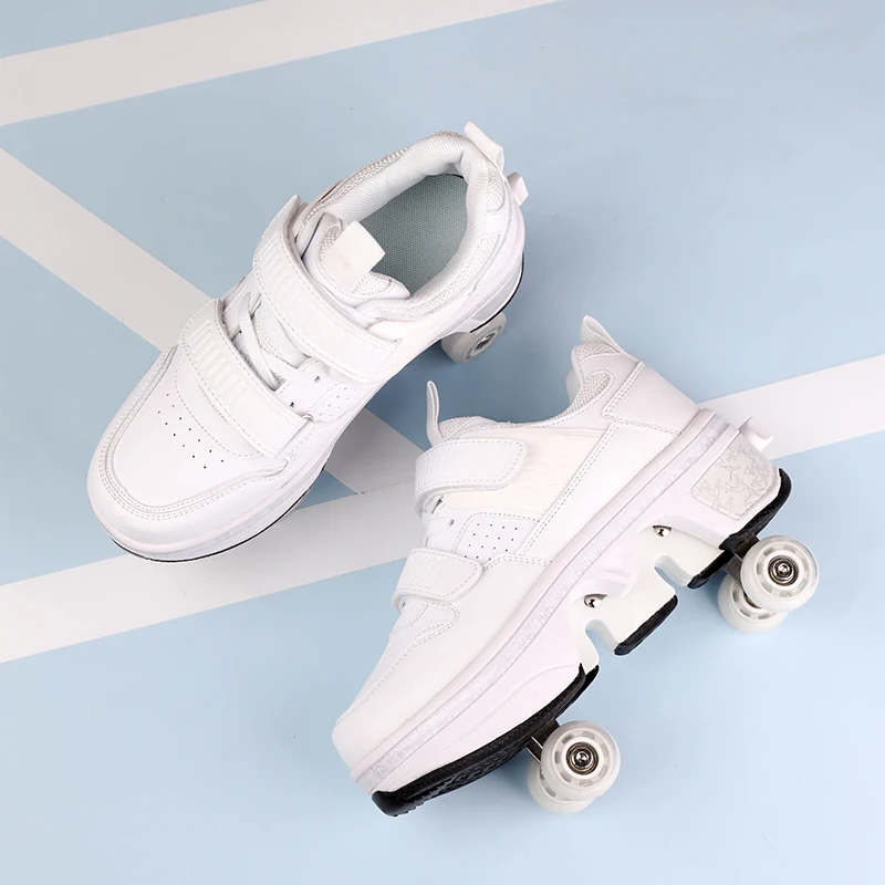 Children Wheels Shoes Roller Sneakers With 4 Wheels Skates Adult Runaway Parkour Deformation Shoes For Women Men Youth Kids Gift