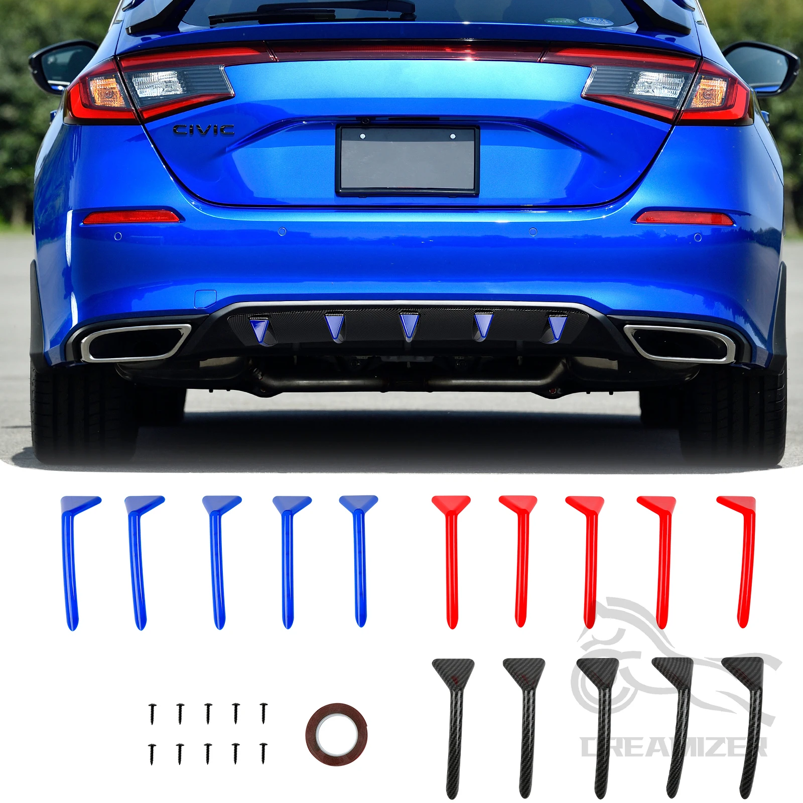 

Universal Carbon Black Blue Red Car Rear Diffuser Shark Fins 3-Colors For Honda For Ford For Chevrolet Cruze