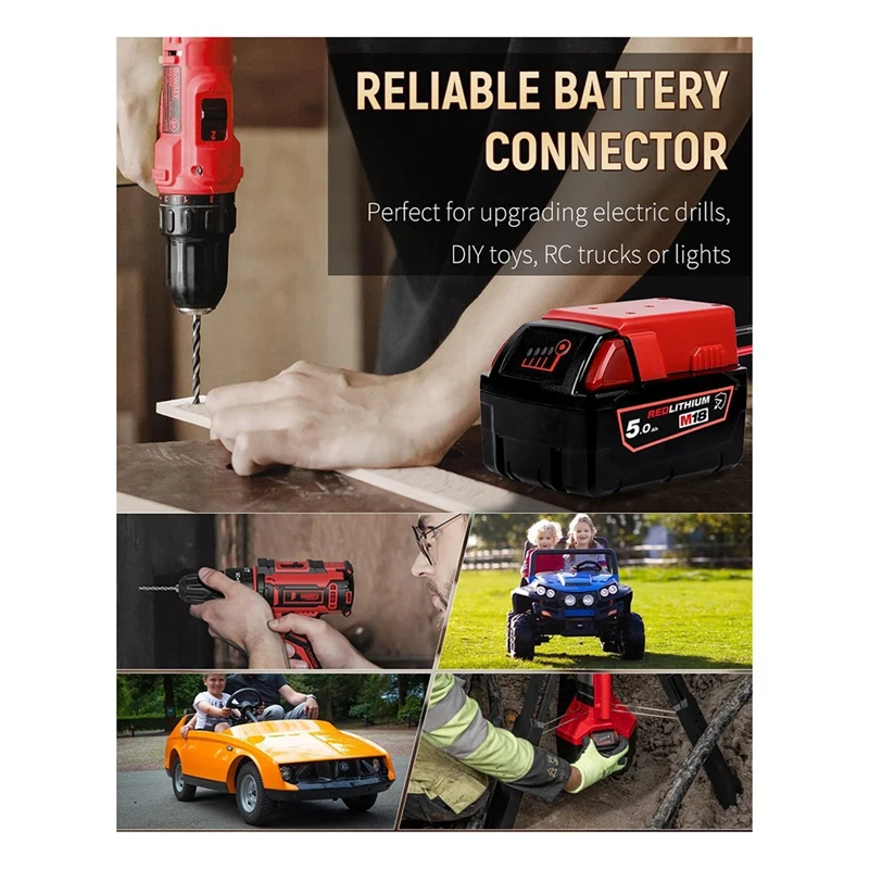 Power Wheel Adapter For Milwaukee M18 Battery, Peg-Perego Milwaukee Battery Adapter With Wire Harness Connector