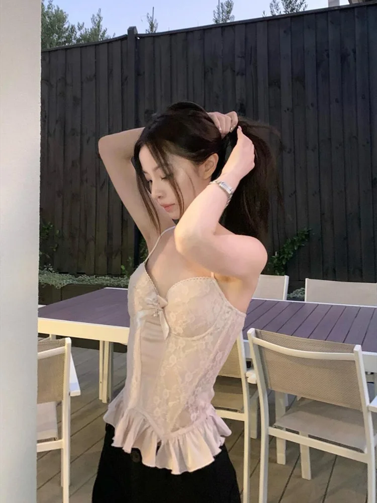 Summer Women French Stylish Mori Girl Design Tank Top 2000s Aesthetic Luxury Coquette Top Vest Old Money Vintage Crop Tops Gyaru