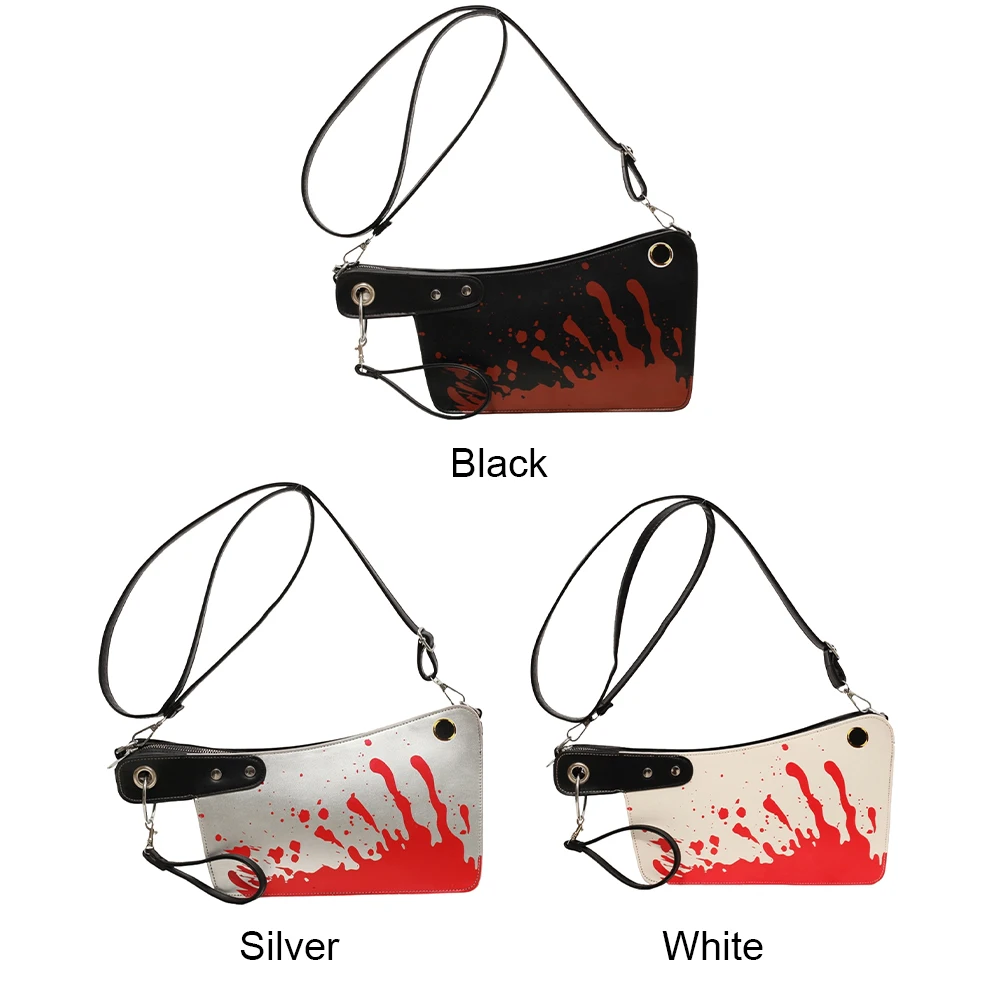 Women Horror Crossbody Bag PU Leather Bloody Satchel Bag Adjustable Strap Gothic Clutch Purse Halloween Party Bag