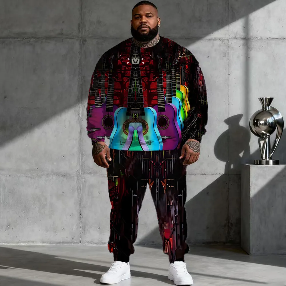 

Мужской комплект с капюшоном больших размеров S-9xl (2 предмета): музыкальный элемент — теплые дышащие принты Melody, идеально подходят для большого размера