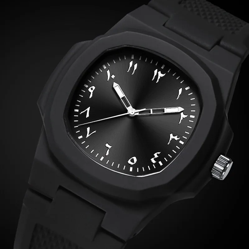 Hot Selling Square Black Silicone Strap Arabic Numeral Quartz Men's Watch, Casual Waterproof Business Clock, Brand Customization