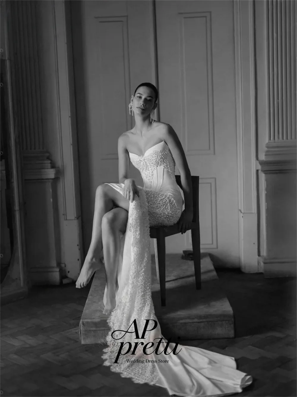 AP pretti Customized Modern Sweetheart Collar Beaded Bridal Gown Satin Mermaid Wedding Dresses For Woman Vestidos De Novia