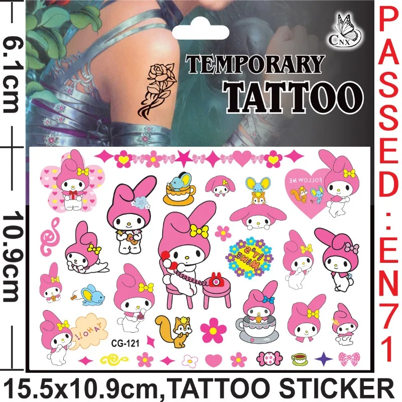 4Pcs Sanrio My Melody Theme Tattoo Stickers Temporary Tattoos for Kid Birthday Party Supplies Favors Tattoos Stickers Decoration