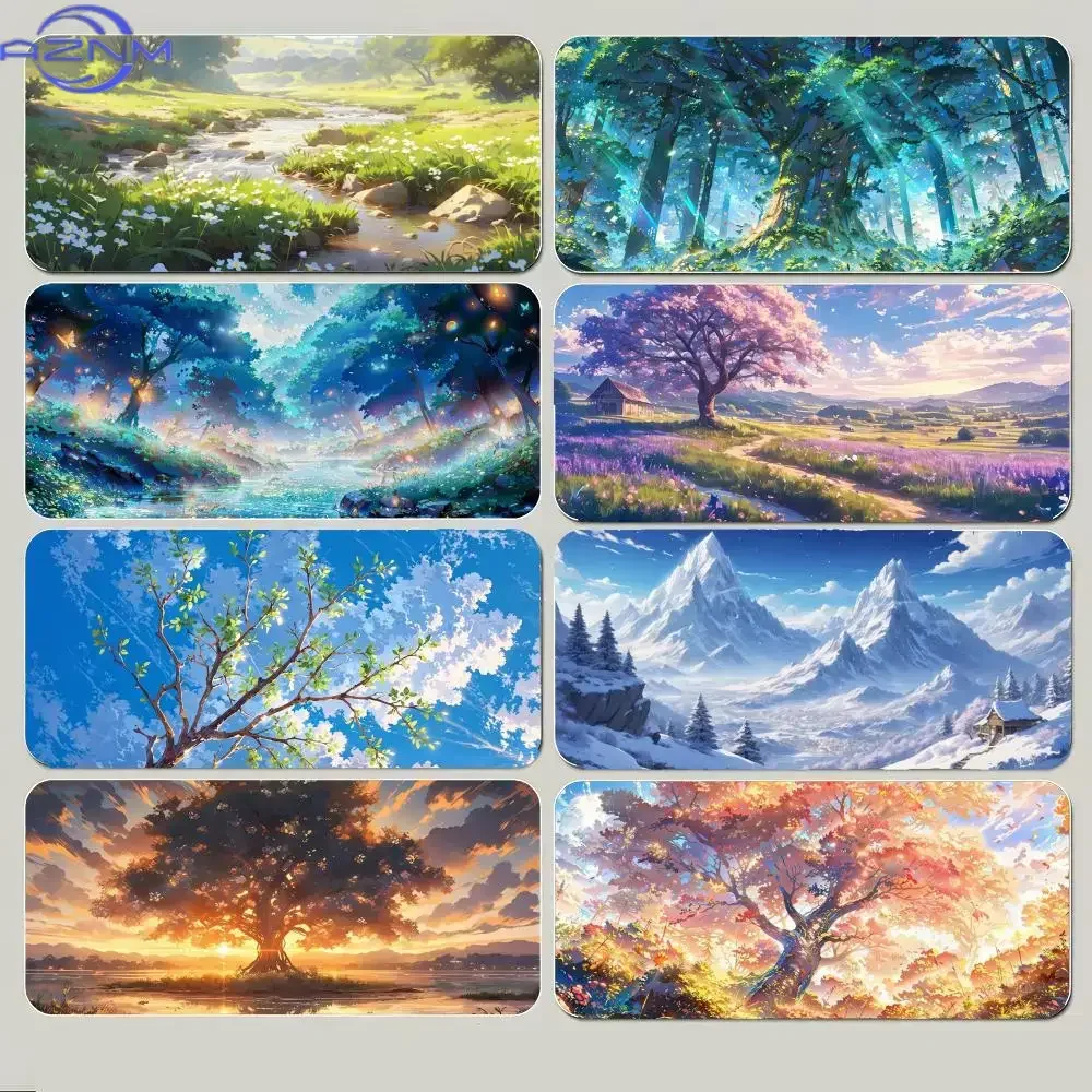 Anime Fantasy Nature Landscape Mousepad Rubber Non-Slip Large Desk Mat Mountain Forest River Cherry Blossom Tree Art Keyboard Pa