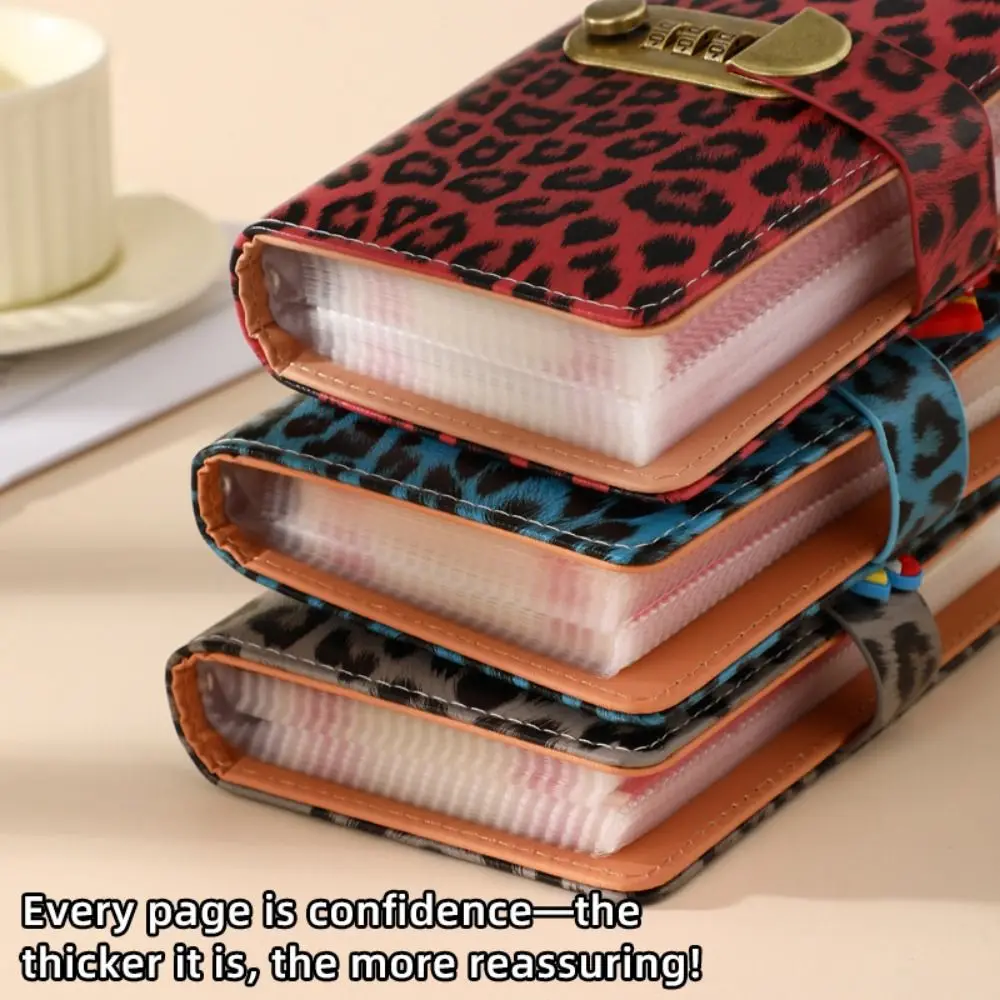 Leopard print Cash Budget Planner Pockets Large Capacity Password Lock Encrypted Money Book Transparent Compartment