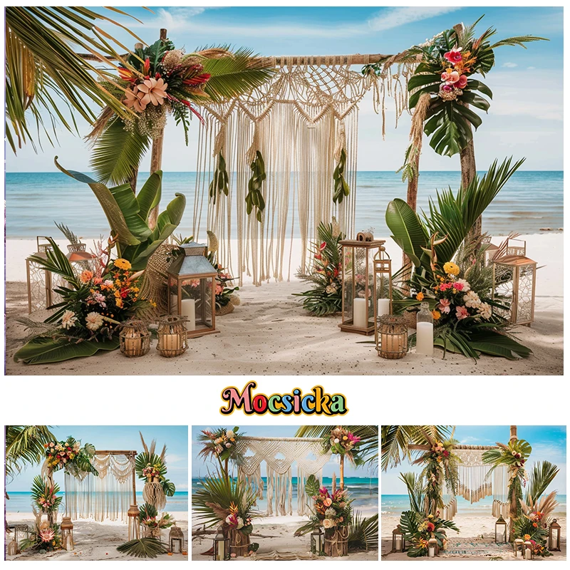 

Mocsicka Photography Background Summer Beach Tassel Palm Tree Floral Baby Shower Adult Kids Portrait Decor Backdrop Photo Studio